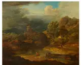 Stormy Landscape with an Angler by Christian Georg Schütz the Younger, Oil on canvas, offered Sep 2015