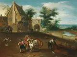 attributed to Adriaen van Stalbemt, Landscape with Peasants Working the Land, Oil on copper