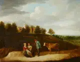 A Farmer with his Cow and two Peasant Women by circle of David Teniers the Younger, Oil on canvas, offered Sep 2015
