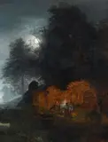 Italian Twilight Landscape with a Grotto by Oswald Achenbach, Oil on canvas, offered Sep 2015