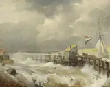 Storm at the Jetty by Andreas Achenbach, Oil on panel, offered Sep 2015