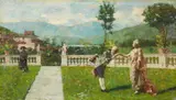Giuseppe Barbaglia, Courtship Scene in a Park, Oil on canvas
