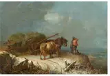 Heinrich Bürkel, Winter Landscape with an Overturned Hay Wagon