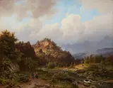 Alexander Joseph Daiwaille, Mountainous Landscape with a River and Figures, Oil on canvas (relined)