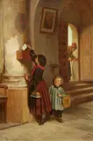 Au bon Dieu - Two Children with a Prayer Sheet by Théophile Emmanuel Duverger, Oil on panel, offered Sep 2015