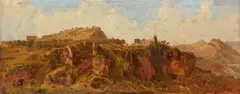 German School 19th century, Grecian Landscape, Oil on paper, mounted on card