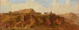 German School 19th century, Grecian Landscape, Oil on paper, mounted on card
