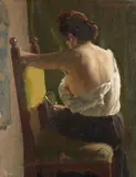 Karl Einhart, Back View of a Seated Lady, Oil on canvas