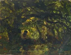 Carl Ebert, Woodland Scene with Pan Playing a Flute, Oil on panel