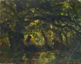 Carl Ebert, Woodland Scene with Pan Playing a Flute, Oil on panel