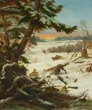 Otto Ernst Friedrich Grashof, Winter Landscape with Fallen Soldiers and Wolves, Oil on canvas, mounted on panel