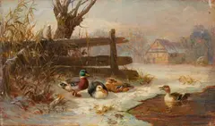 Carl Jutz the Elder, Ducks by a Pond, Oil on wood