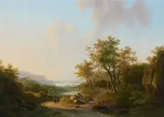 Willem de Klerk, River Landscape with Views of a Castle and Town, Oil on panel