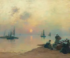 Fernand Legout-Gérard, Breton Coastal Landscape at Sunset, Chalk pastel