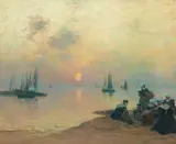 Fernand Legout-Gérard, Breton Coastal Landscape at Sunset, Chalk pastel
