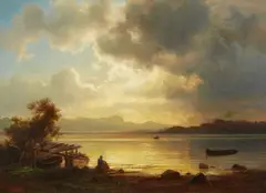An Evening Mood at Lake Starnberg by Christian Morgenstern, Oil on panel, sold Sep 2015