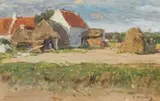 Hugo Mühlig, Landscape with Cottages, Gouache on paper