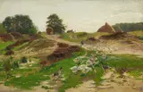 Landscape with a Goosegirl by Hugo Mühlig, Oil on card, offered Sep 2015