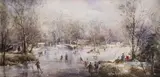 Peter Götz Pallmann, Ice Skating in Berlin Tiergarten, Oil on hardboard