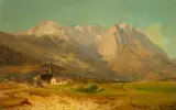 Julius Rollmann, Alpine Landscape with a Village, Oil on wood