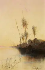 Max Rabes, Nile Landscape, Oil on canvas