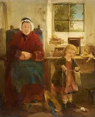 Henry Benjamin Roberts, Grandmother and Granddaughter, Oil on copper