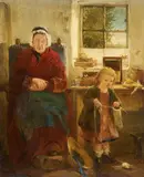 Henry Benjamin Roberts, Grandmother and Granddaughter, Oil on copper