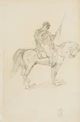 Adolf Schreyer, Three Studies of Riders, Pencil. Each