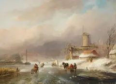 Landscape with a Frozen River by Jan Jacob Spohler, Oil on panel (parquetted), offered Sep 2015