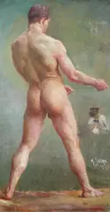Gyla Stetka, Male Nude, Oil on hardboard