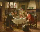 Fritz Wagner, Merry Company in a Dutch Interior, Oil on canvas