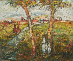 Ohne Titel (Landschaft mit Bäumen) by Bernd Schwarzer, Öl auf Leinwand, sold Mar 2022