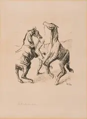 Pferdebändiger by Max Liebermann, 1915, Lithografie auf Van Gelder Zonen (Wasserzeichen), sold Apr 2023