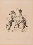 Max Liebermann, Pferdebändiger, 1915, Lithografie auf Van Gelder Zonen (Wasserzeichen)