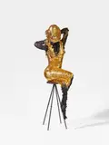 Birgit Dieker, Anita, 2011, Assemblage (Pailetten, Lurex, Perlen) und Barhocker