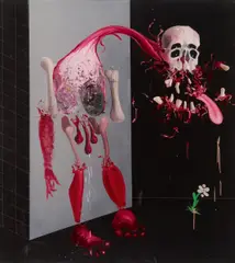 Andrej Golder, I like your shirt, 2008, Öl, Lack und Zigaretten auf Leinwand