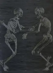 Sven Drühl, "Totentanz I Dancing Skeletons", 2009, Öl und Silikon auf Leinwand