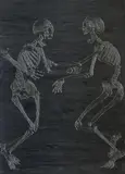Sven Drühl, "Totentanz I Dancing Skeletons", 2009, Öl und Silikon auf Leinwand