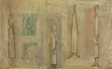 Frances Richards, Standing Figures, egg tempera and gesso on board