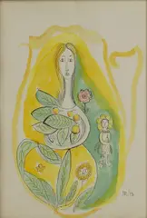 Frances Richards, Lady in a Jug, pen and ink and watercolour