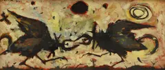 Martin Bradley, Fighting Cocks, oil on board