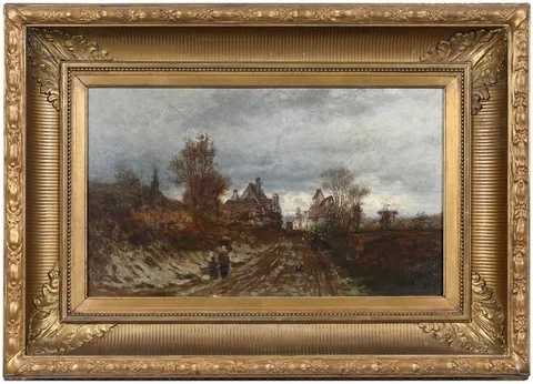 John Joseph Enneking, Twilight in the Village, oil on canvas