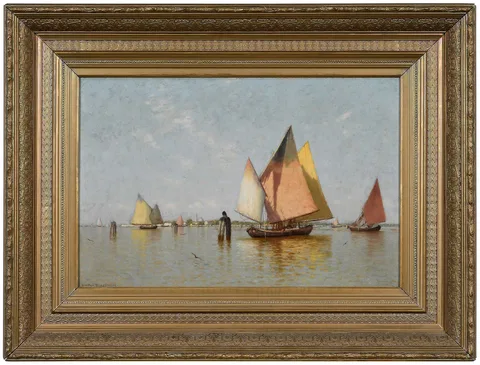 Walter Blackman, Fishing Boats Off Shore, oil on canvas