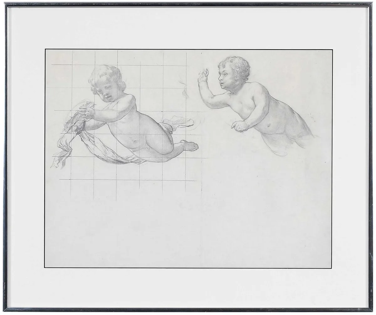 Cherubs, not visibly signed by Elliott Daingerfield, pencil on paper, sold Nov 2025