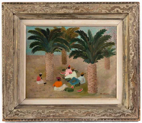 Madeline Hewes, Watermelon Pickers, Oil on artist board