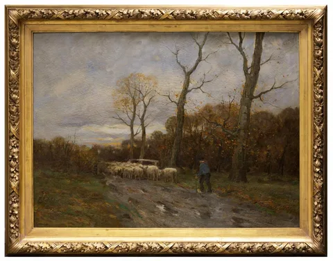 Herding Sheep by Charles P. Gruppé, Oil on canvas, sold Mar 2026