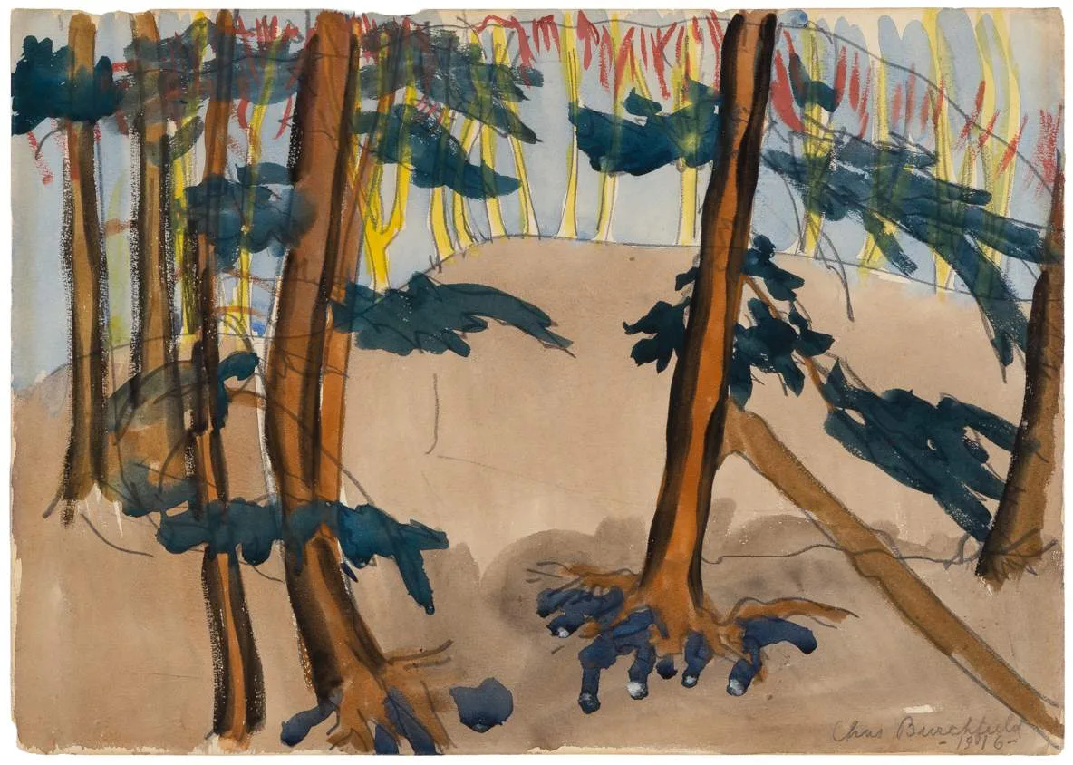 Landscape by Charles E. Burchfield, 1916, Watercolor and pencil, sold Mar 2026