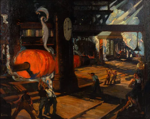 George Pearse Ennis, Forging a Gun Tube #2, Oil on canvas
