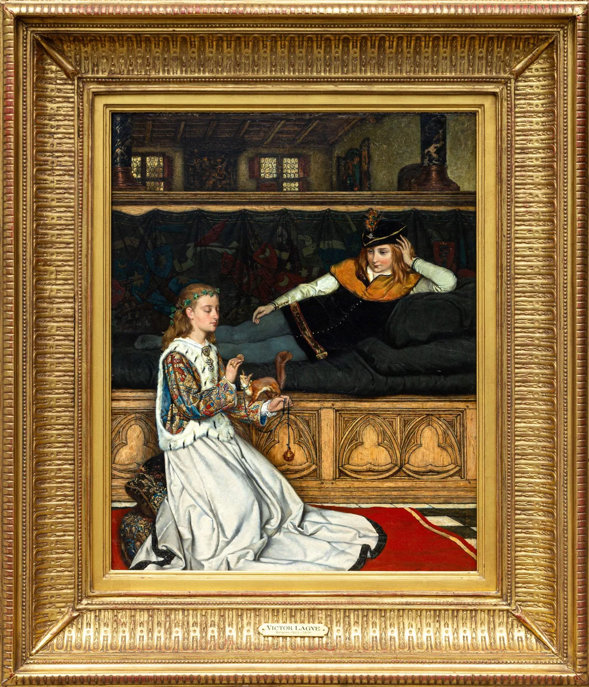 Victor Lagye, Young Lovers with a Pet Squirrel, Oil on wood panel