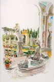 Mignonette Yin Cheng, Fountain at the Villa Corsi-Salviati, 1993, Watercolor on Paper